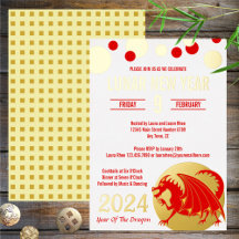 Maan Nieuwjaar 2024 Rode Draak Modern Wit Goud