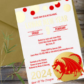 Maan Nieuwjaar 2024 Rode Draak Modern Wit Goud Folie Uitnodiging