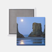 Maan onder, Bandon Beach, Oregon. Magneet (Voorkant / Achterkant)