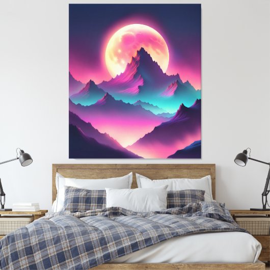 Maan opkomend canvas afdruk (Insitu (Slaapkamer))