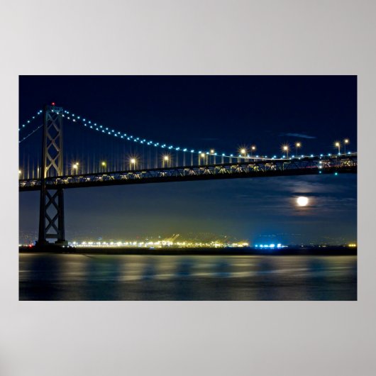 Maan opkomend onder San Francisco Bay Bridge Poster (Voorkant)