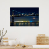 Maan opkomend onder San Francisco Bay Bridge Poster (Keuken)