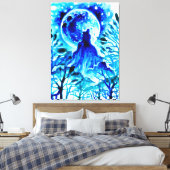 Maan over de bergen en het bos canvas afdruk (Insitu (Slaapkamer))