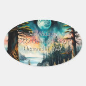 Maan over een Ocean Bay Adres Ovale Sticker (Voorkant)