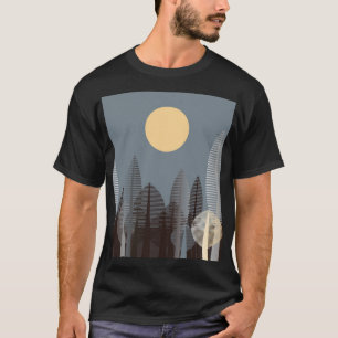 Maan over gestreept bos, zilver. t-shirt