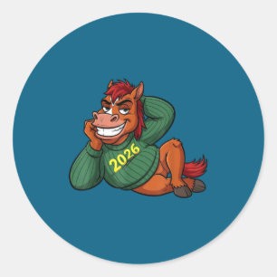 Maan Paard Feestelijke Cartoon Ronde Sticker