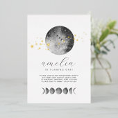 Maan Phases Gouden Sterren Verjaardag Goud Folie Uitnodiging (Staand Voorkant)