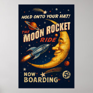 Maan Raketrit Vintage Poster - retro sciencefictio