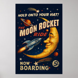 Maan Raketrit Vintage Poster - retro sciencefictio