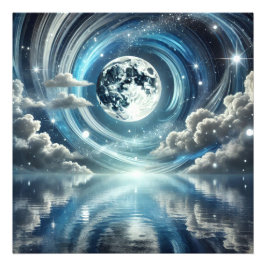 Maan reflecteert blauw licht foto afdruk