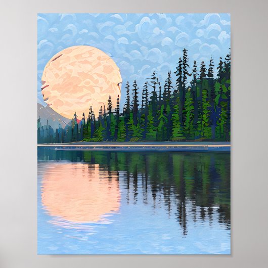 Maan reflecteren over een meer poster (Voorkant)