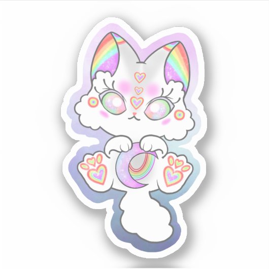 Maan regenboog wolk kitten sticker (Voorkant)