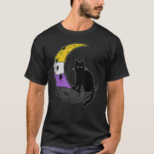 Maan Ruimte Kat Lgbt Pride Met Nb Non-binaire Vlag T-shirt