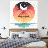 Maan rustend op paraplu met sterregen canvas afdruk (Insitu (Slaapkamer))