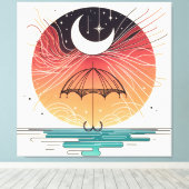 Maan rustend op paraplu met sterregen canvas afdruk (Insitu (Houten vloer))