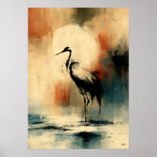 Maan Sagi Japanse Sumi-E Abstract Reiger Muurkunst Poster