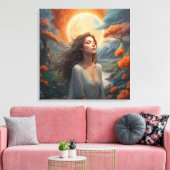 Maan Sereniteit: Betoverde Bos Muse Canvas Afdruk (Insitu (Woonkamer))