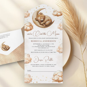 Maan slaap teddybeer boho baby shower all in one uitnodiging