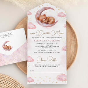 Maan Slaap Teddybeer Roze Baby Shower All In One Uitnodiging