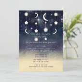 Maan Ster Glans Hemelse Waterverf Baby Shower Kaart (Staand voorkant)