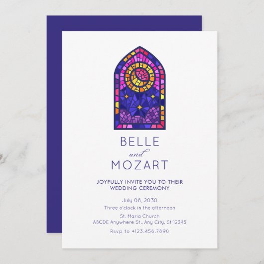 Maan ster mozaïek raam glas bruiloft ceremonie kaart (Voorkant / Achterkant)