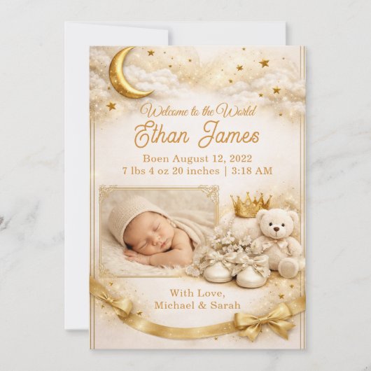 Maan Sterren Baby Jongen Aankondiging (Voorkant)