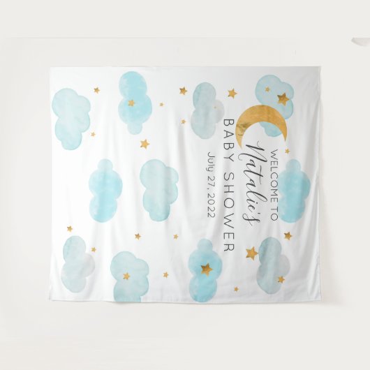 Maan & Sterren Baby Shower aangepaste tekst wandkl Wandkleed (Voorkant (horizontaal))