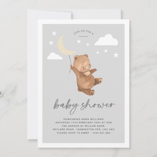 Maan Sterren Beer Baby Shower Uitnodiging  (Voorkant)
