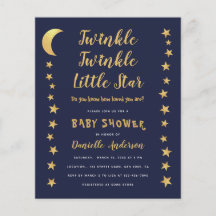Maan Sterren Blauw Goud Budget Baby Shower Uitnodi