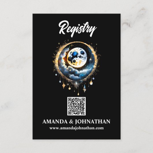 Maan sterren blauw goud QR code register luna 3.5x Informatiekaartje (Voorkant)