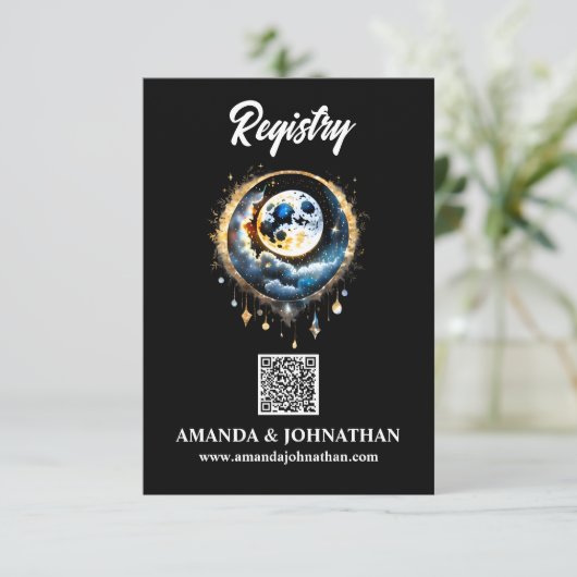 Maan sterren blauw goud QR code register luna 3.5x Informatiekaartje (Staand voorkant)