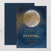 Maan Sterren Celestial Marine Blauw Bruiloft Uitno Kaart (Voorkant / Achterkant)
