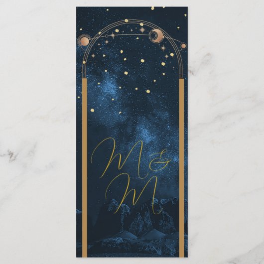 Maan Sterren Celestial Sky Modern Elegant Bruiloft Programmakaart (Achterkant)