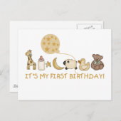 Maan, sterren en dieren Eerste verjaardag Briefkaart (Voorkant / Achterkant)