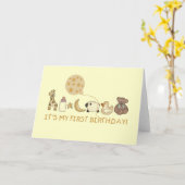 Maan, sterren en dieren Eerste verjaardag Kaart (Gele Bloem)