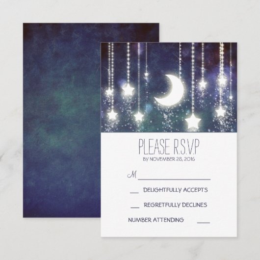 maan sterren en reeks van lichten bruiloft RSVP ka (Voorkant / Achterkant)