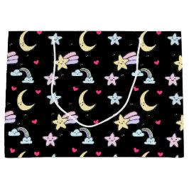 Maan, sterren en wolken Patroon op zwart Groot Cadeauzakje