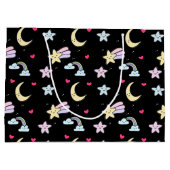 Maan, sterren en wolken Patroon op zwart Groot Cadeauzakje (Achterkant)