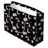 Maan, sterren en wolken Patroon op zwart Groot Cadeauzakje (Achterkant Gekanteld)