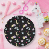 Maan, sterren en wolken Patroon op zwart Papieren Bordje (Feest)