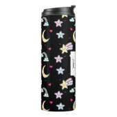 Maan, sterren en wolken Patroon op zwart Thermosbeker (Gedraaid links)