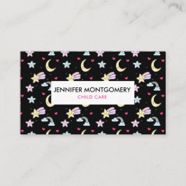 Maan, sterren en wolken Patroon op zwart Visitekaartje