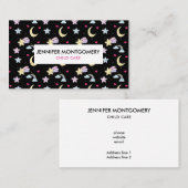 Maan, sterren en wolken Patroon op zwart Visitekaartje (Voorkant / Achterkant)