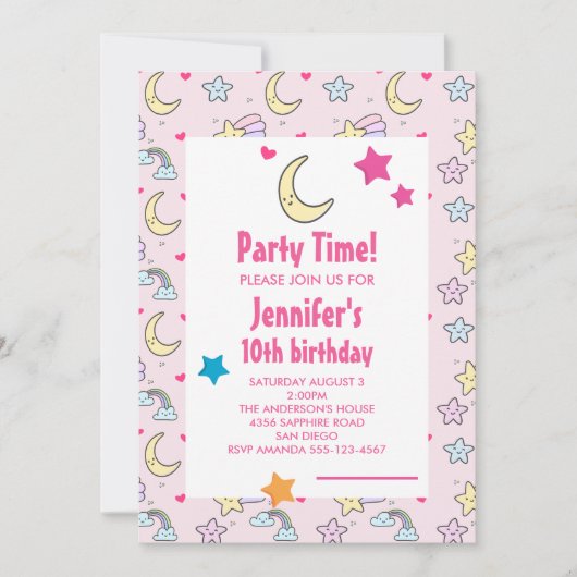 Maan, sterren en wolken Patroon Verjaardagsfeest Kaart (Voorkant)