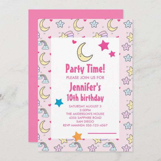 Maan, sterren en wolken Patroon Verjaardagsfeest Kaart (Voorkant / Achterkant)