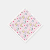 Maan, sterren en wolkenpatroon op roze servet (Hoek)