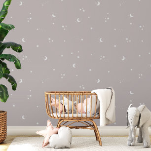 Maan Sterren Grijs Witte Baby Slaapkamer Kinderen Behang
