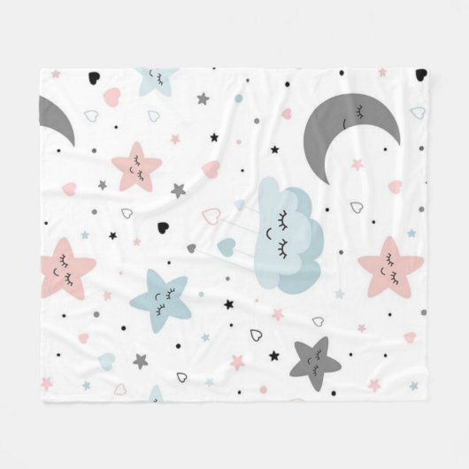 maan, sterren, harten, wolken, kinderen, fleece deken (Voorkant (Horizontaal))