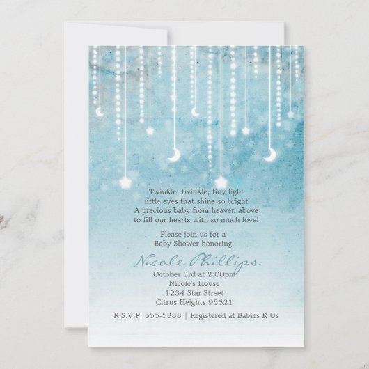 Maan & Sterren Hemels Uitnodiging voor Baby Shower (Voorkant)