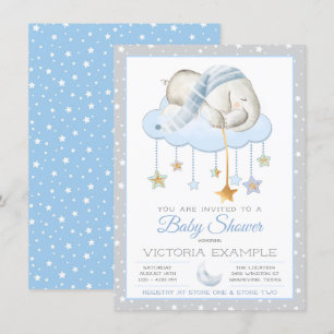 Maan Sterren Jongen Olifant Baby Shower Uitnodigin Kaart